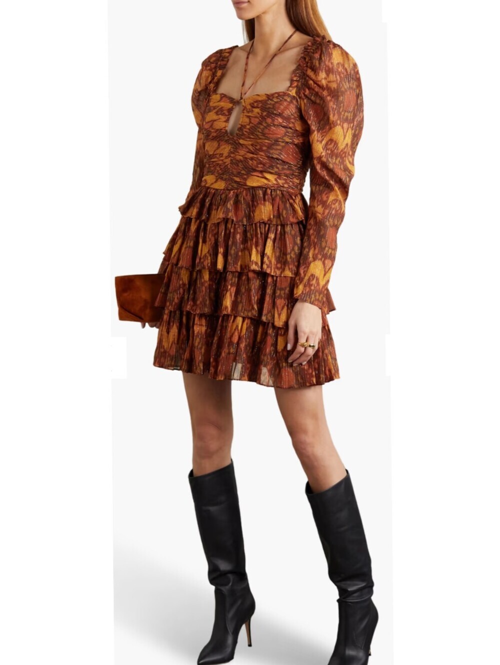 Ulla Johnson Naiya ruffled metallic printed cotton-blend crepon mini dress